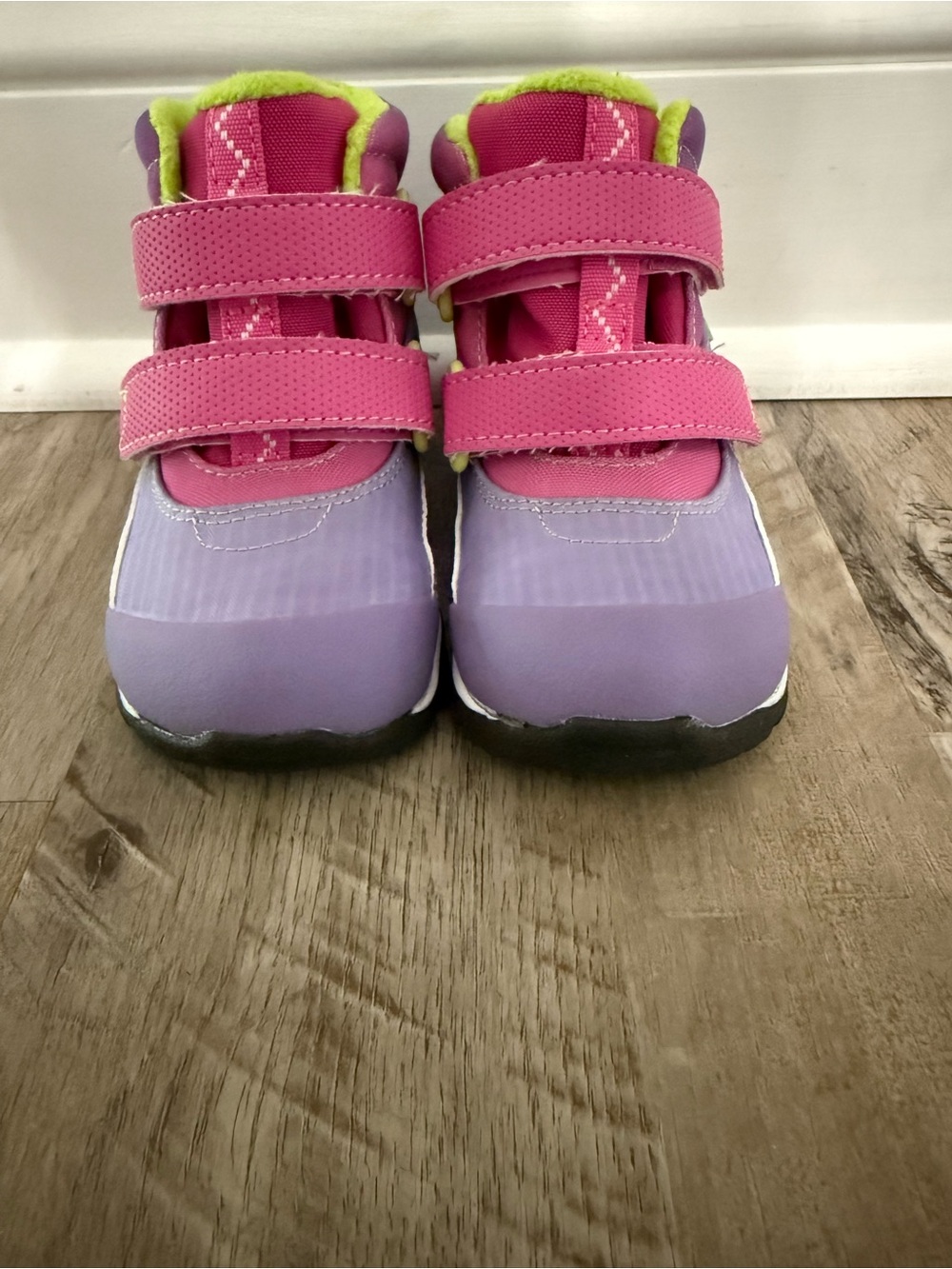 See Kai Run Pink and Purple Toddler Velcro Boots with Lime Lining